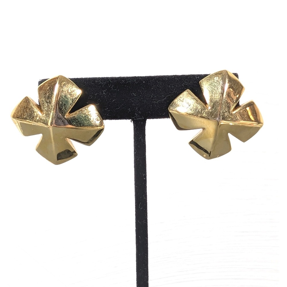 Vintage Napierโ Gold Tone Modernist Cross Flower Dome Statement Earrings